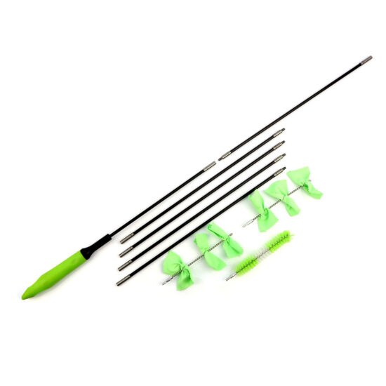 CPAP cleaning brush kit with green attachments and extendable rods.